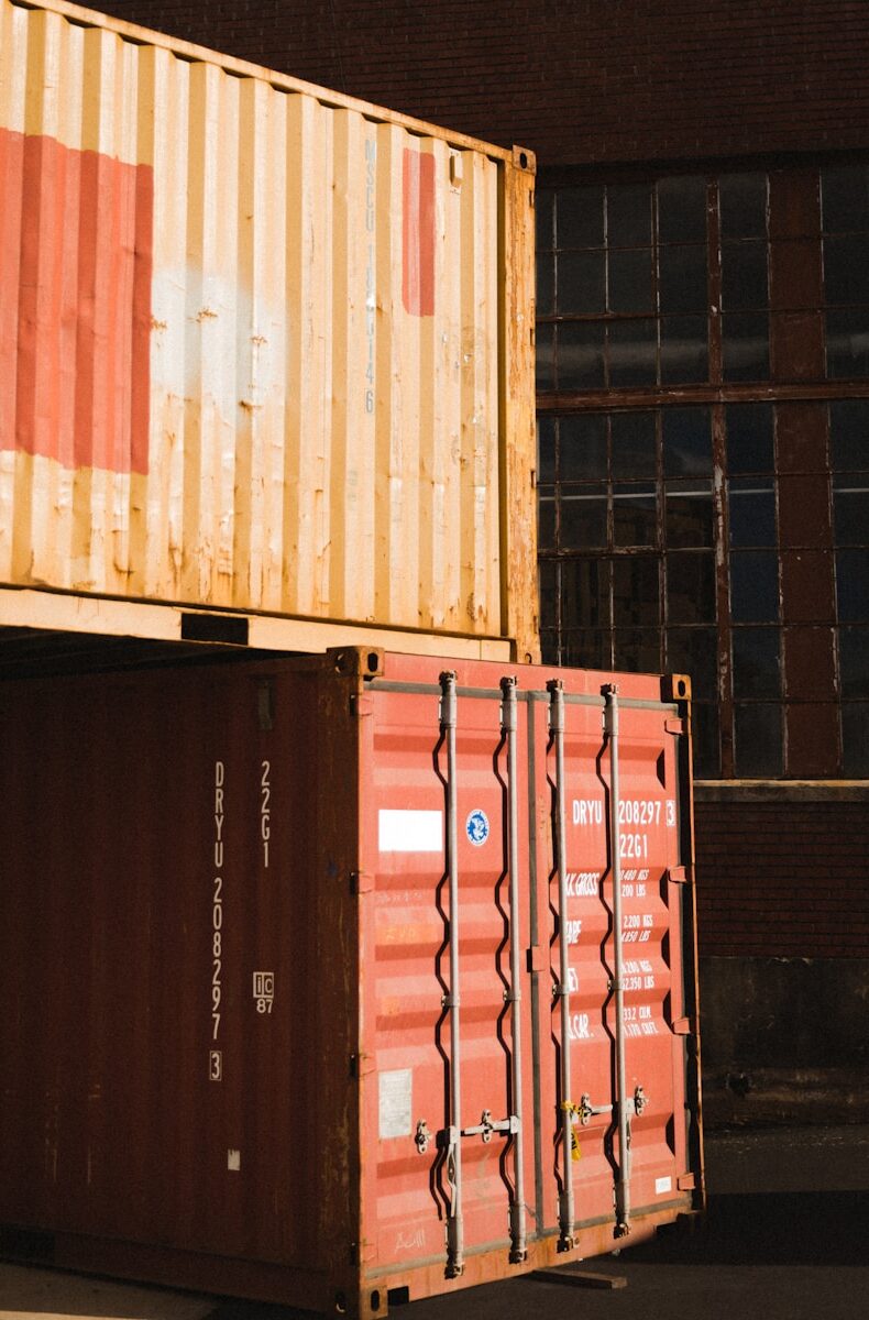 brown and red shipping containers